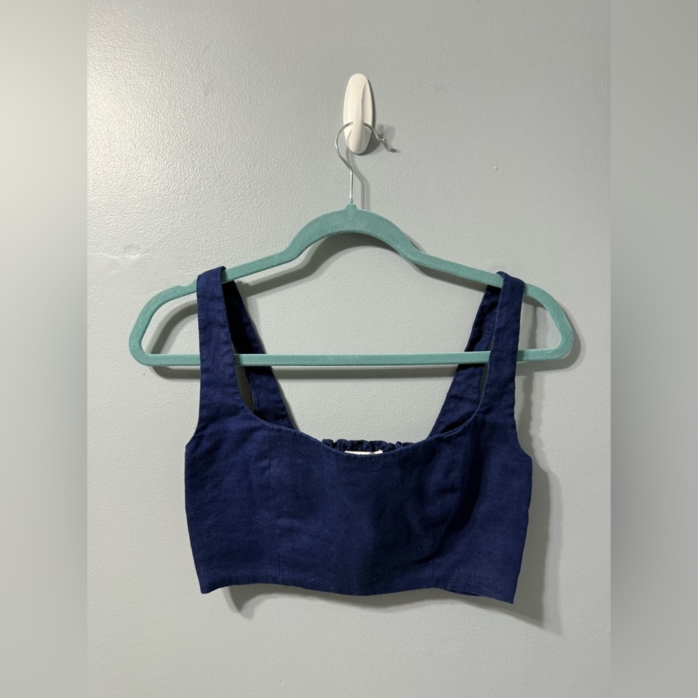 Reformation Linen Crop Top Navy Blue Size‎ 0